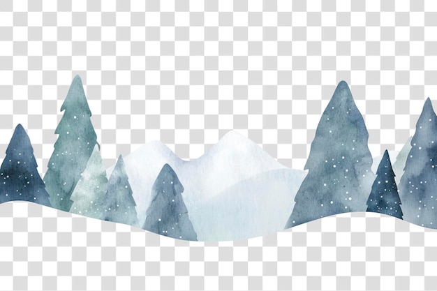 PNG Watercolor winter border mountain illustration scenery
