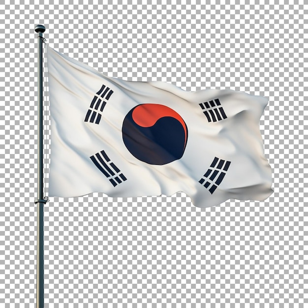 png waving korea flag on flagpole on transparent background ai generated