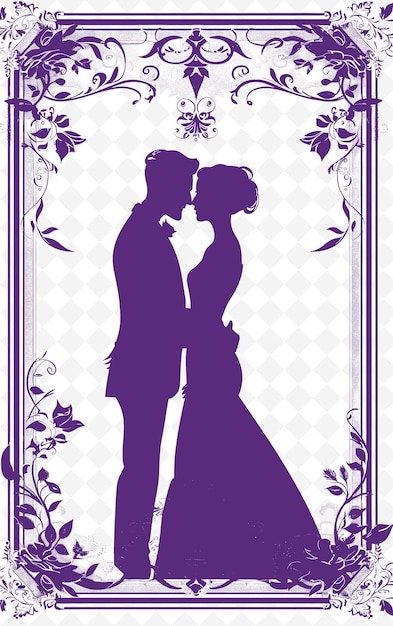 PSD png wedding postcard design with classic frame style design deco outline arts scribble decorative