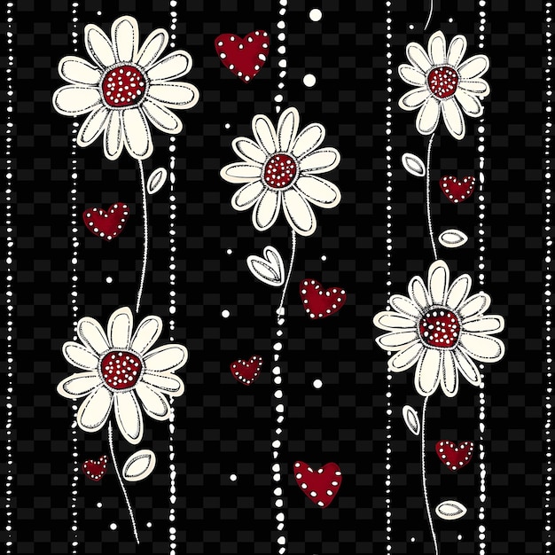 PSD png whimsical daisy flowers borderlines design met harten en pillustration abstract collecties