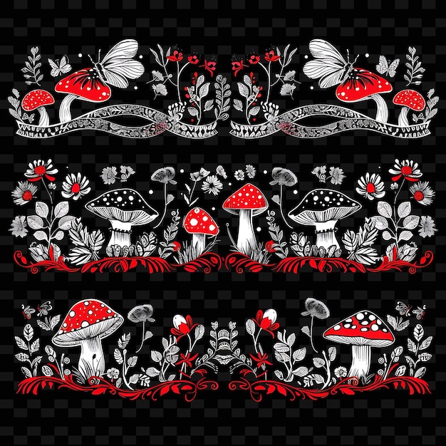 PSD png whimsical garden fairy borderlines design with toadstool motillustration abstract collections