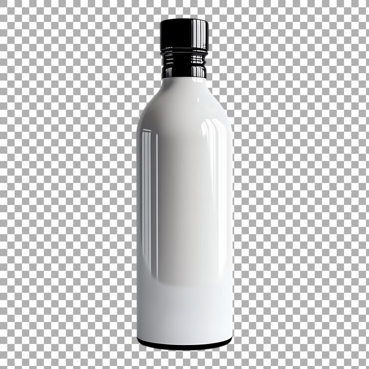 PSD png white bottle isolated against a transparent background for packaging beverage or product design