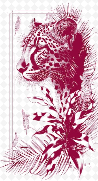 PSD png wildlife postcard design con cornice naturale stile di progettazione dec outline arts scribble decorative