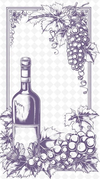 Png wine postcard design met elegant frame style design decorat outline arts scribble decorative