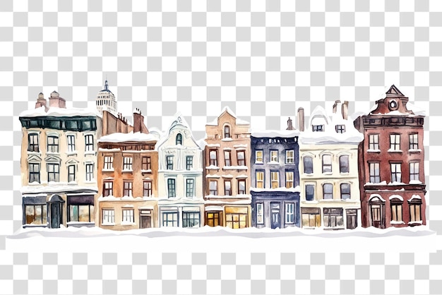 PNG Winter Nowy Jork budynki architektura ilustracja akwarela