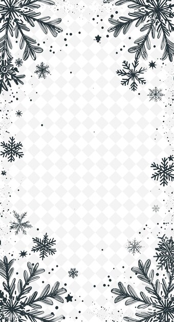 PSD png winter postcard design met een sneeuwvlokken frame stijl versierde contour kunst scribble decoratief