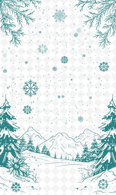 PSD png winter postcard design met sneeuwvlokken frame style design dec outline arts scribble decorative