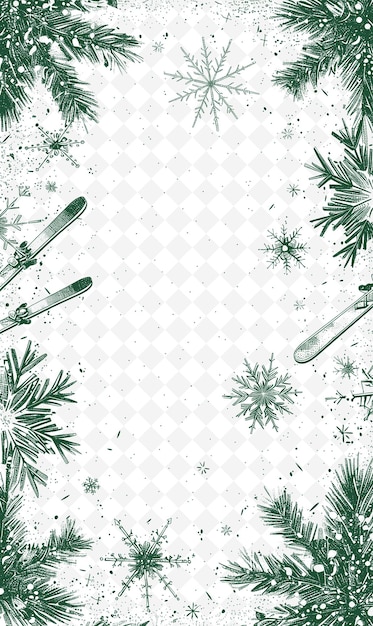 PSD png winter postcard design met sneeuwvlokken frame style design dec outline arts scribble decorative