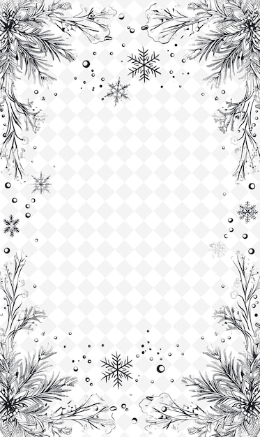 PSD progettazione di cartoline invernali png con cornice a fiocchi di neve stile di progettazione decorazione outline arts scribble decorative