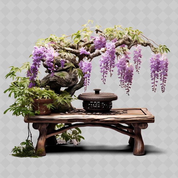 PSD png wisteria bonsai drzewo vintage ceramic pot compound liście rom przezroczyste różnorodne drzewa dekoracja