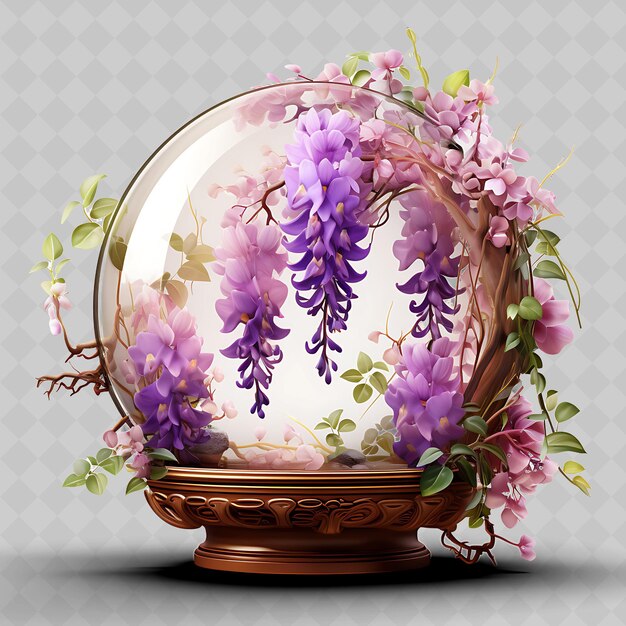 PSD png wisteria bonsai glass pot compound leaves enchanting vines c transparent diverse trees decor