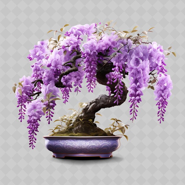 PSD png wisteria bonsai tree wooden pot compound leaves elegance con transparent diverse trees decor