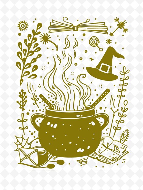 PSD png witchs cauldron frame art z bubbling potion i spell boo ilustracja ramy art decorative