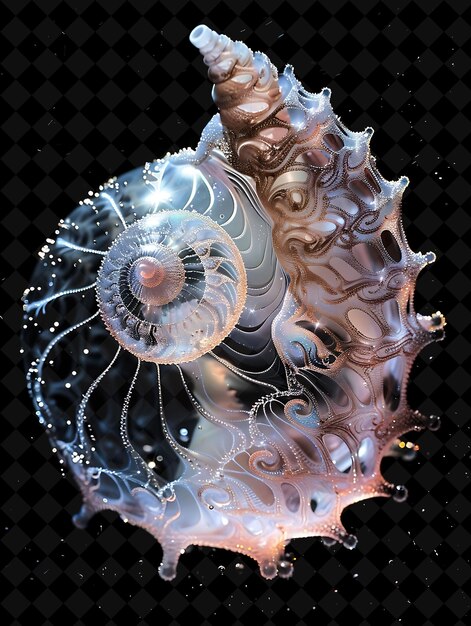 PSD png удивительный блестящий морской пузырь с замысловатой раковиной тренди неоновый цвет y2k фон