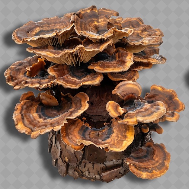 PSD png fungus wood bracket fungus clusters di verdure pulite e fresche isolate con imbuto marrone o nero