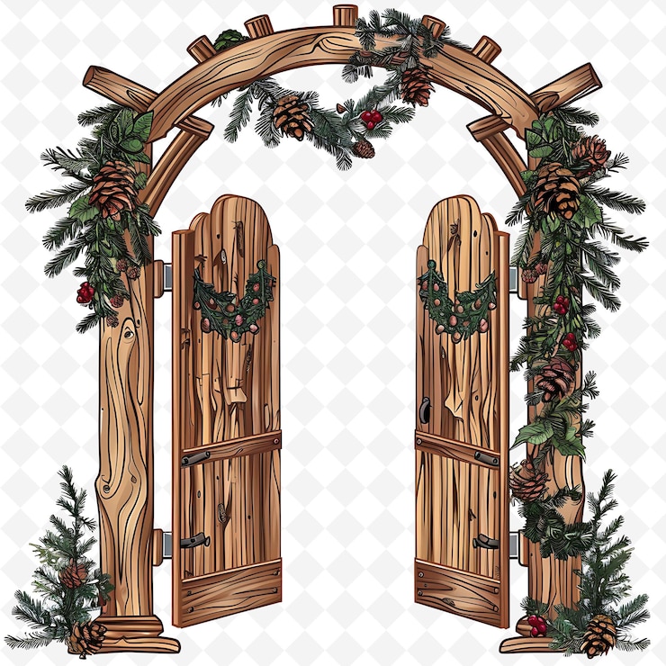 PSD png wooden gate with forest wedding decorations gate is decorate creative abstract art designs
