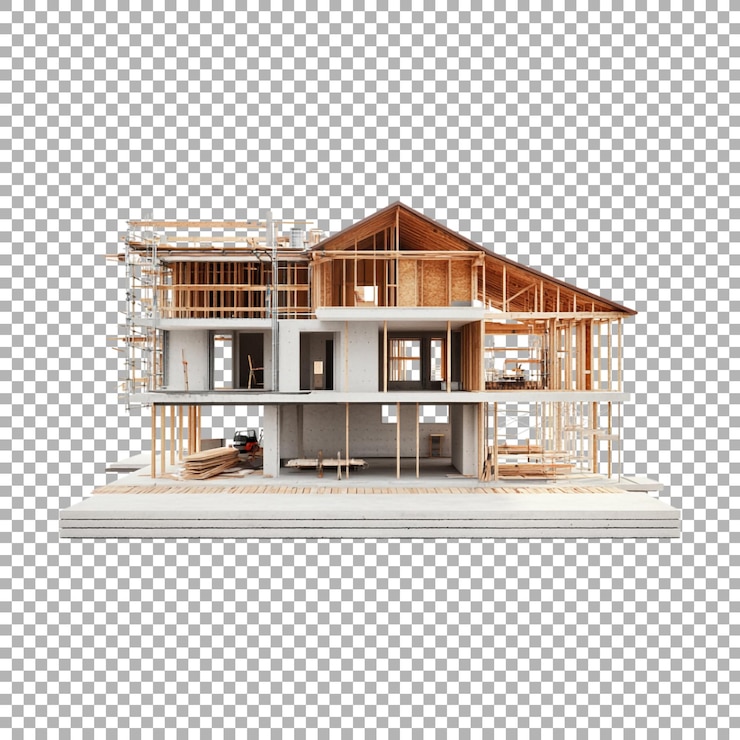 PSD png wooden house under construction real estate on transparent background ai generated