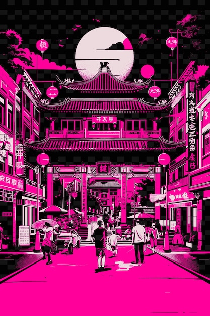 PSD png yokohamas chinatown met chinese stijl straat scene gates la illustratie citys scene art decor