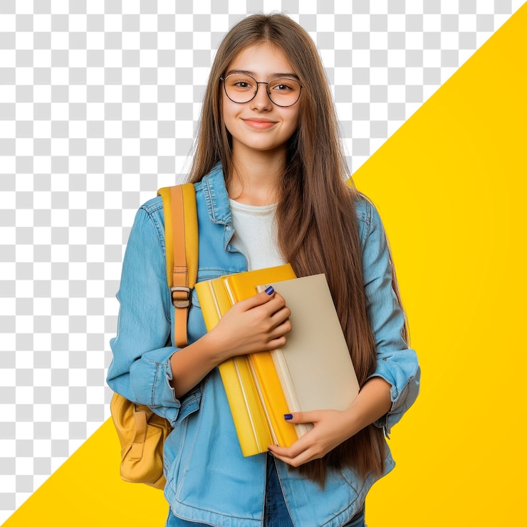 PSD png young girl student happy background