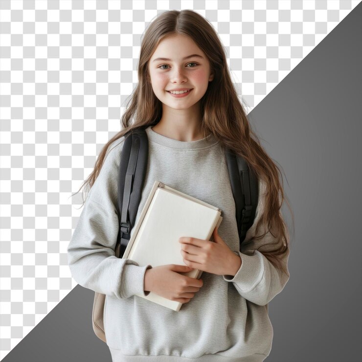 PSD png young white girl student background backpack
