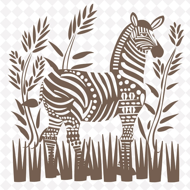 PSD png zebra folk art with grasslands and african beadwork for deco ilustracja kontroversja dekoracja ramki