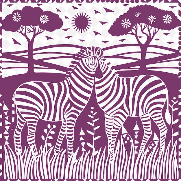 PSD png zebra folk art with grasslands and african beadwork for deco ilustracja kontroversja dekoracja ramki