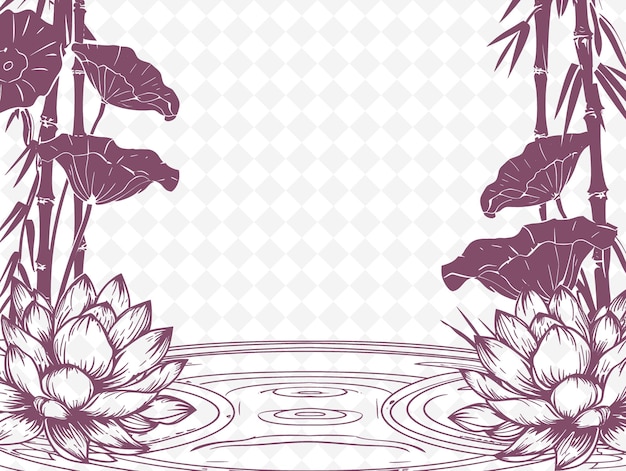 PSD png zen frame art met lotusbloem en bamboo decoraties borde illustratie frame art decoratief