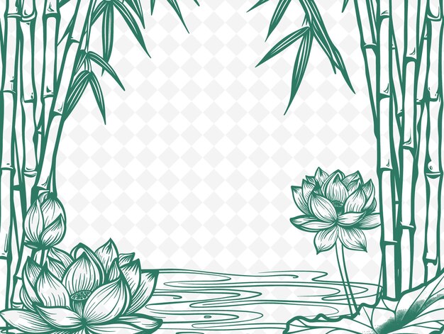 PSD png zen frame art met lotusbloem en bamboo decoraties borde illustratie frame art decoratief