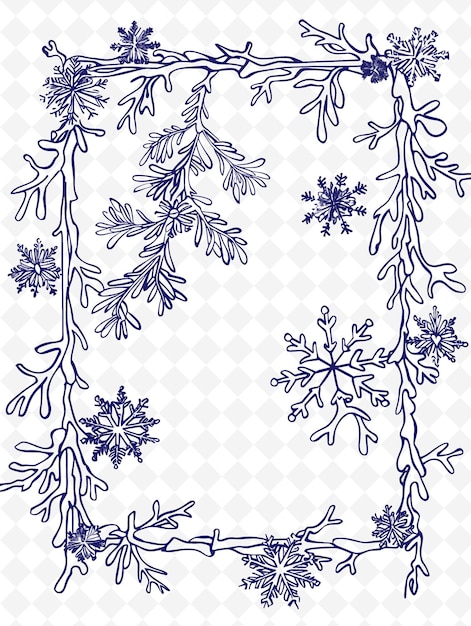 PSD png zimowa sztuka ramki z dekoracjami płatków śniegu i lodu borde ilustracja sztuka ramka dekoracyjna