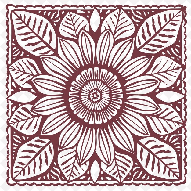 Png zinnia folk art with petals and leaves for decorations in th illustration outline frame decor