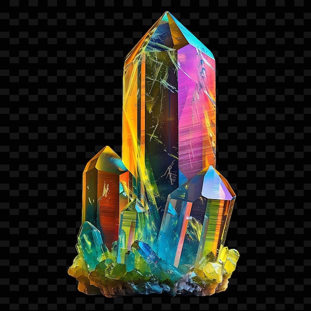 Png Zircon Crystal With Tetragonal Prisms in Various Colors and Gradient Object on Dark Background