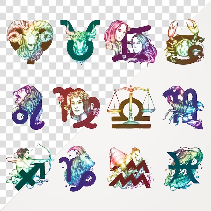 PSD png zodiak zestaw gradient naklejka symbol astrologiczny