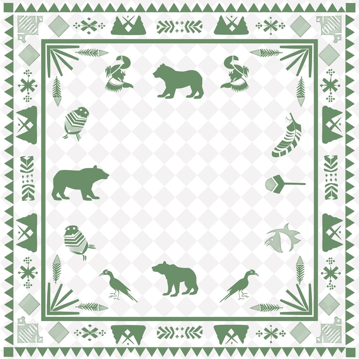 PSD png zuni folk art with fetishes and turquoise for decorations in tradional outline art collection