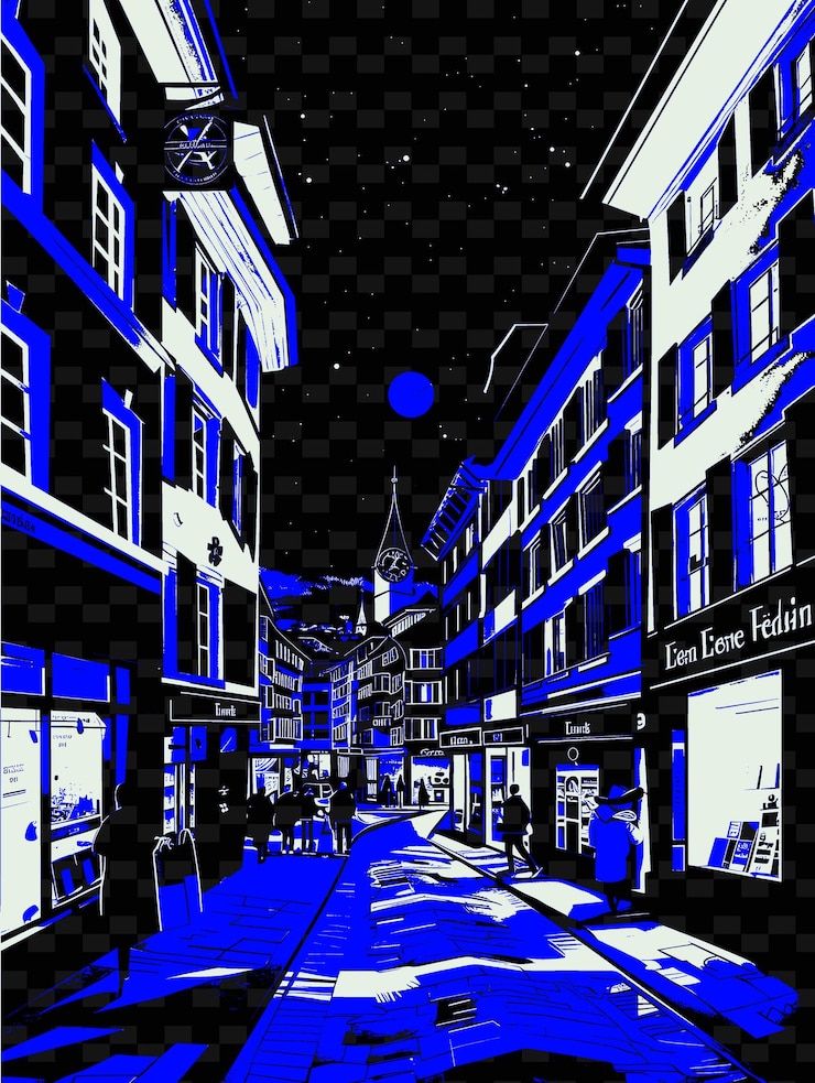 PSD pngs zurich bahnhofstrasse 与高档街景豪华商店插图城市场景艺术装饰