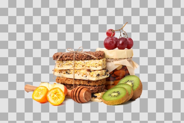 PNGGranola Bars with fresh fruit isolated on white background