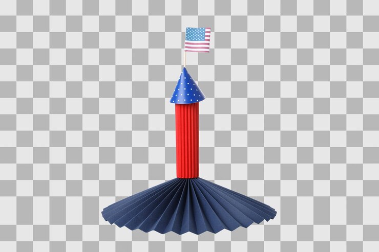PSD pngpaper fireworks with the flag of america isolated on white background