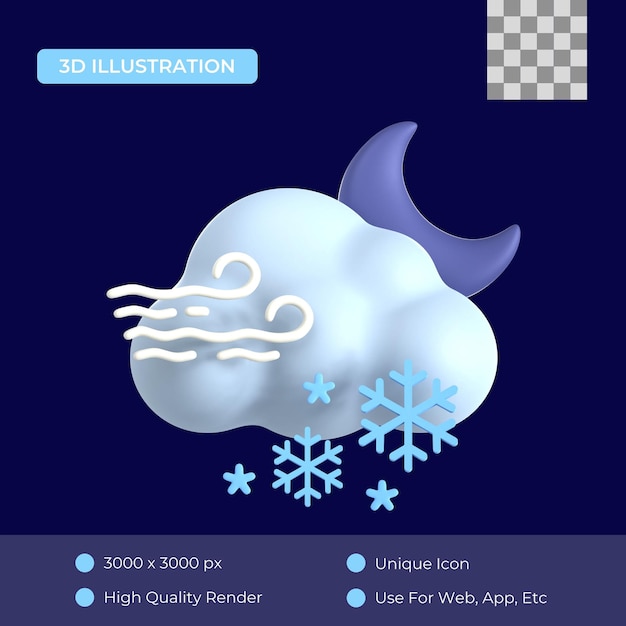 PSD pochmurny śnieg wiatr w nocy 3d ikona