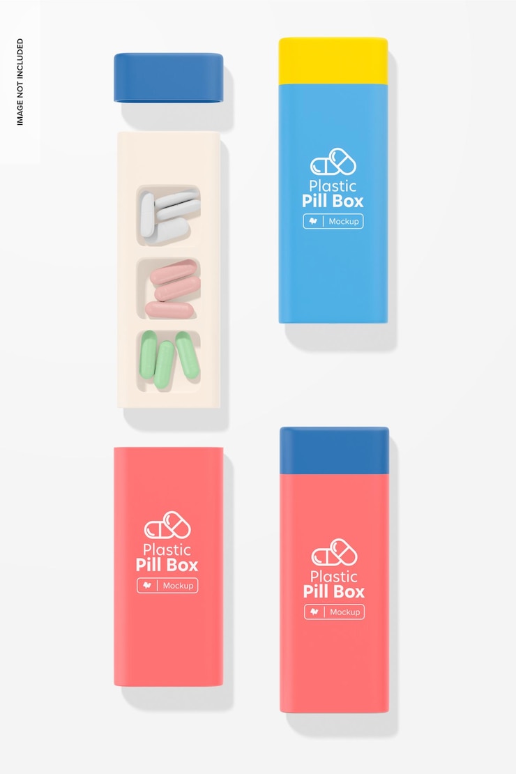PSD pocket plastic pill box mockup, top view