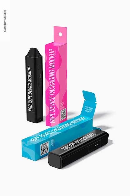 PSD pod vape device packaging mockup, perspective