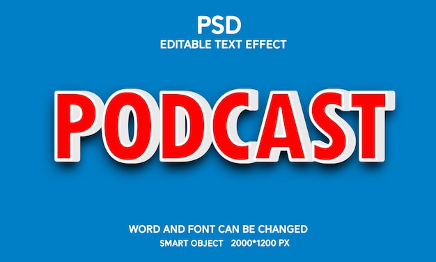 PSD podcast effetto testo modificabile 3d con sfondo