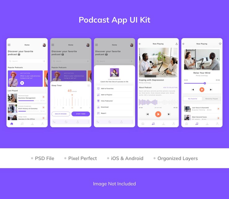 PSD podcast app ui kit