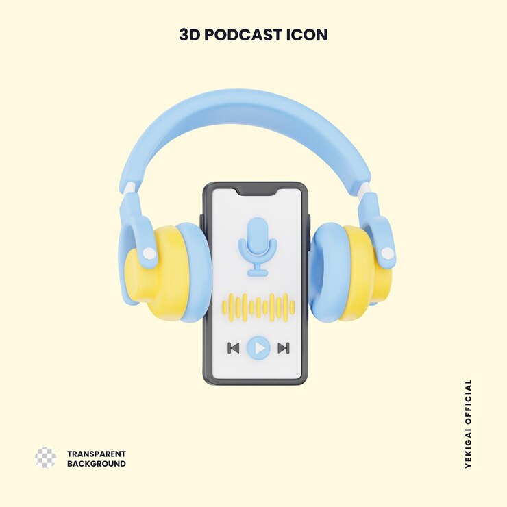 PSD podcast app with headphone 3d podcast illustration for uiux web app infographic etc