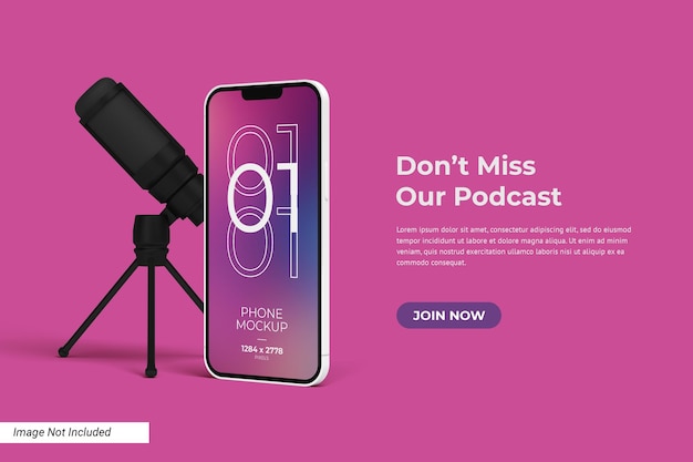 Podcast-bannersjabloon met telefoonmodel