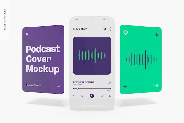 PSD podcast covers mockup, floating