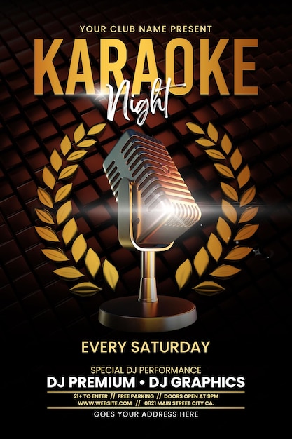 PSD modello di evento promozionale per podcast o karaoke night per nigh club