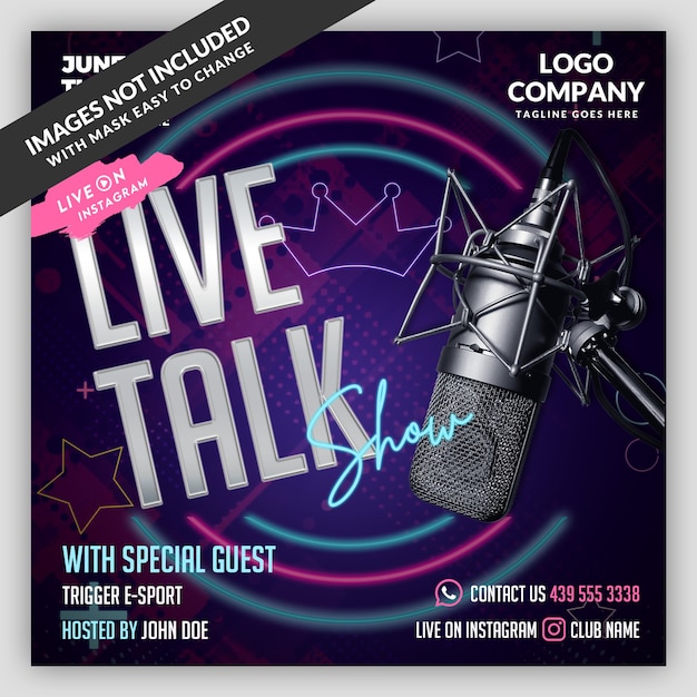 PSD podcast live flyer banner social media template