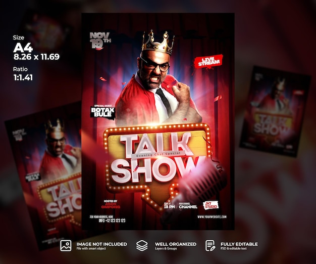 PSD podcast live poster or flyer template