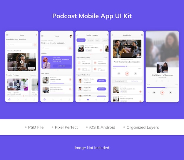 Kit dell'interfaccia utente dell'app mobile podcast