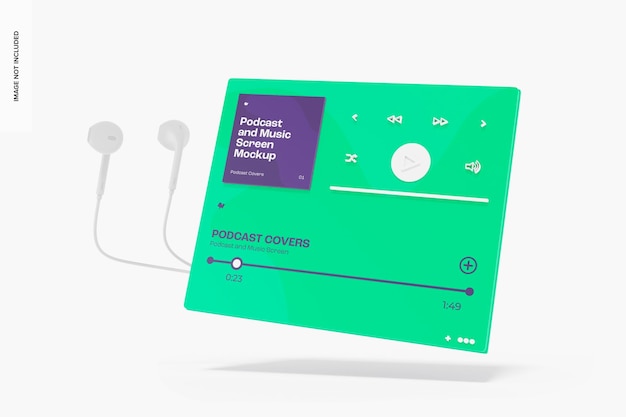 Podcast and Music Screen Mockup, Floating