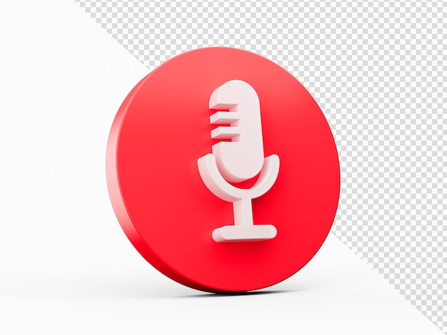 Podcast or radio logo design microphone on red icon 3d illustration